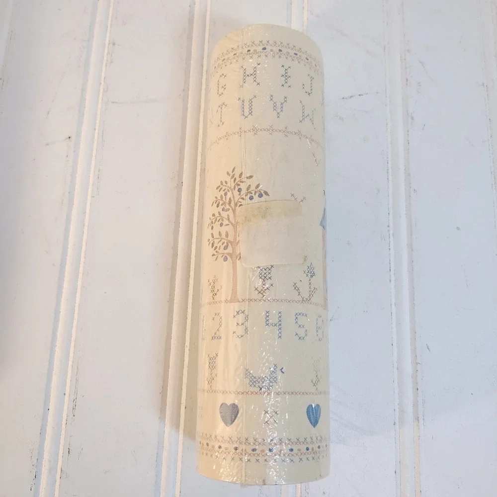 3 VTG Country Cottagecore Wallpaper Border Folk Art Cross Stitch House NEW 5 Yds